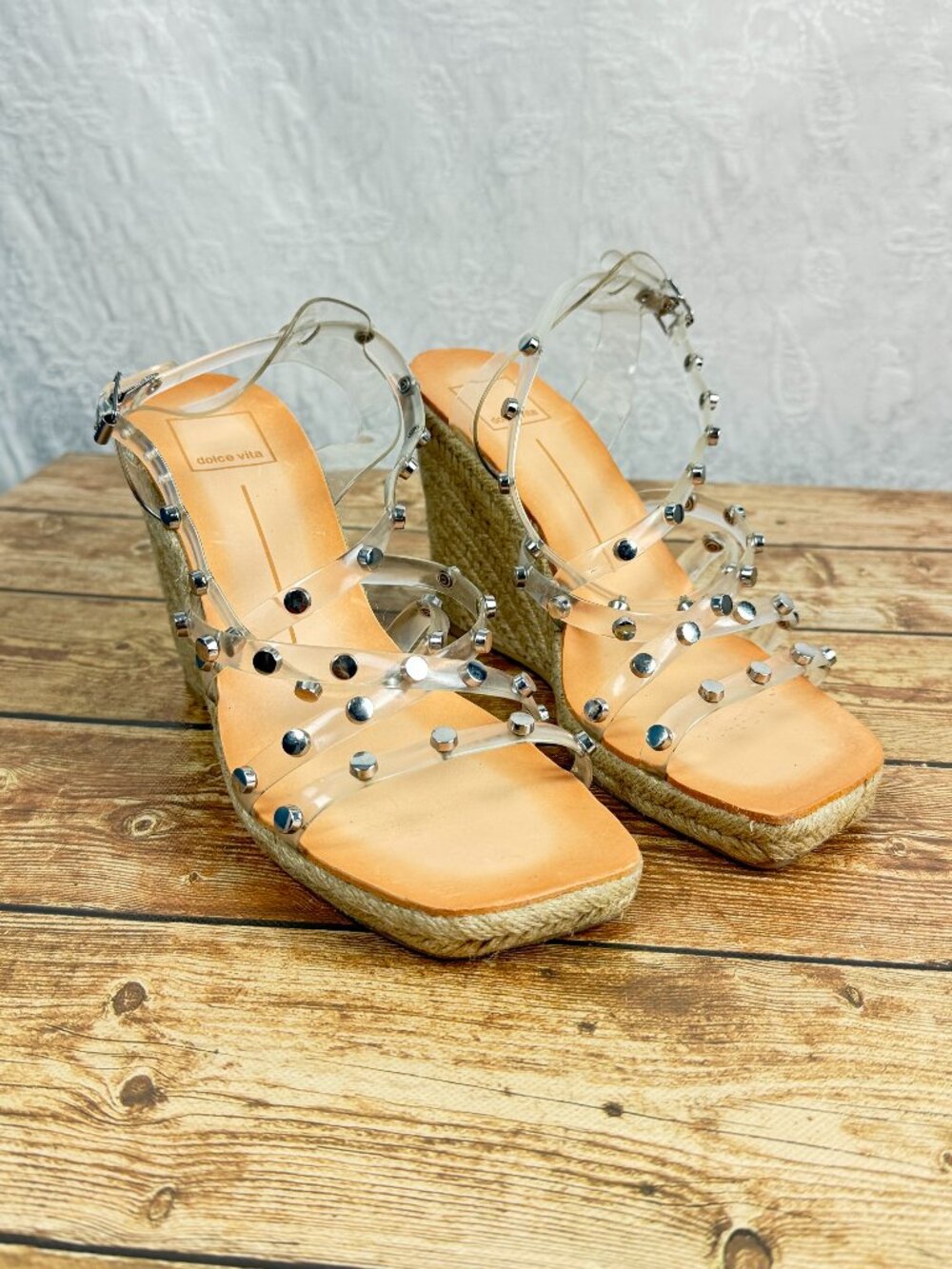 Dolce Vita Studded Clear Espadrille Wedge Sandals — Size 8.5 Title: Dolce Vita